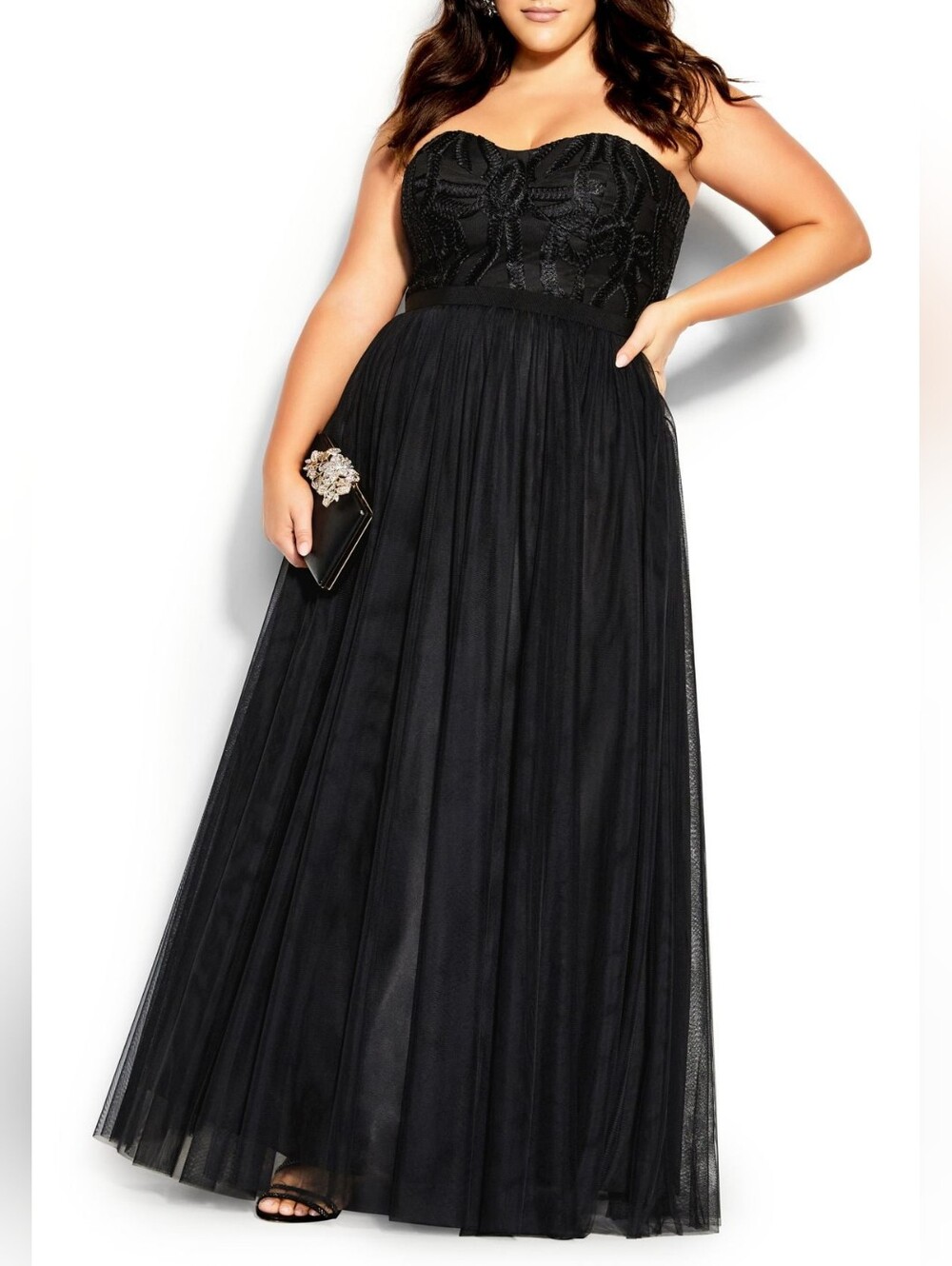 (Sz L / US 20) NWT City Chic Antonia Tulle Maxi Gown in Black